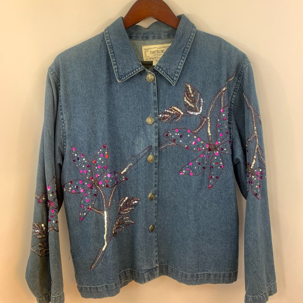 Tantrums Denim Jacket Jean Floral Embroidered